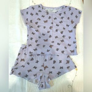 American Eagle Spring Butterfly Waffle Pajama Shorts Set